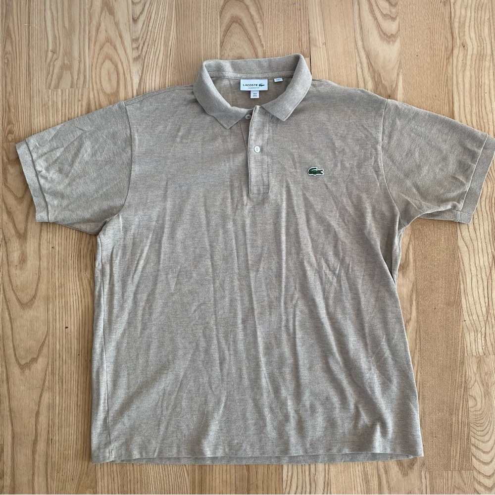 Lacoste L1212 Classic Fit Polo Shirt Tan Heather Oatmeal Preppy French Tennis